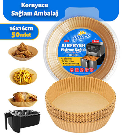 PAPRO Airfryer Pişirme Kağıdı Yuvarlak 50 Adet 16*16 Hava Fritözü Yağlı Kağıt Airfryer Philip