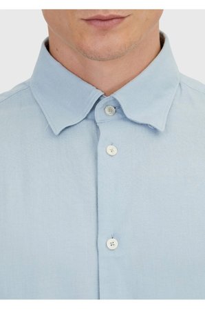 Mavi Düz Loose Fit Uzun Dokuma Casual Yün Karışımlı Gömlek