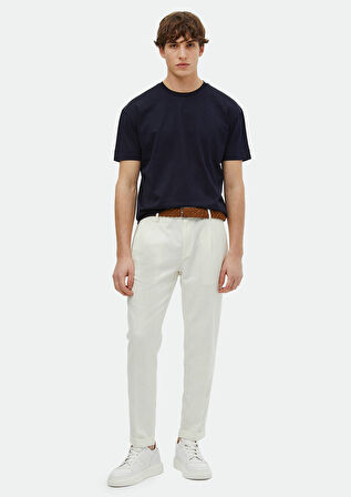 Lacivert Çizgili Bisiklet Yaka %100 Pamuk T-Shirt