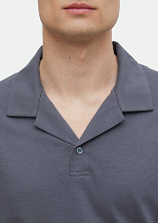 Koyu Gri Düz Polo Yaka %100 Pamuk T-Shirt