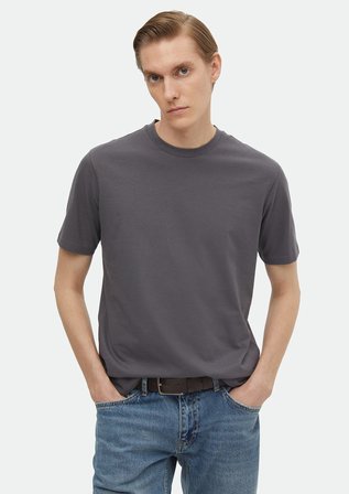 Koyu Gri Düz Bisiklet Yaka %100 Pamuk T-Shirt