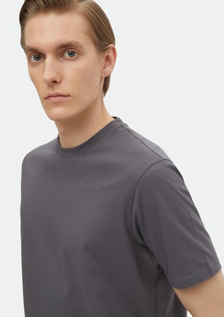 Koyu Gri Düz Bisiklet Yaka %100 Pamuk T-Shirt