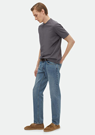 Koyu Gri Düz Bisiklet Yaka %100 Pamuk T-Shirt