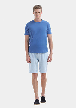 Mavi Düz Bisiklet Yaka %100 Pamuk T-Shirt