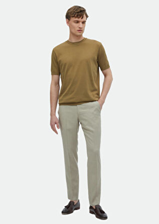 Deve Tüyü Düz Bisiklet Yaka %100 Pamuk T-Shirt