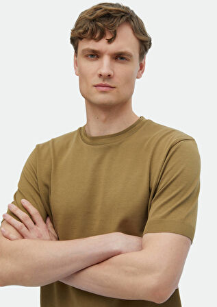 Deve Tüyü Düz Bisiklet Yaka %100 Pamuk T-Shirt