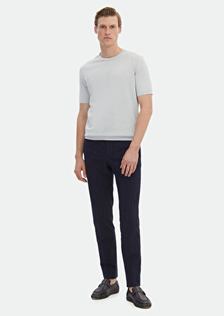 Açık Gri Düz Bisiklet Yaka %100 Pamuk T-Shirt