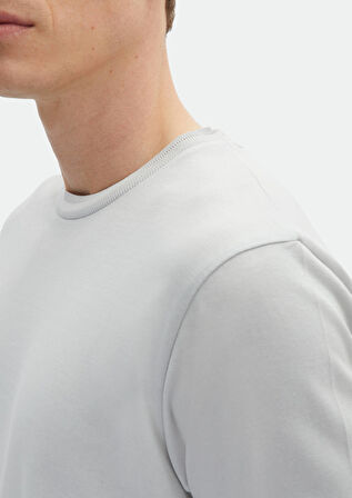 Açık Gri Düz Bisiklet Yaka %100 Pamuk T-Shirt