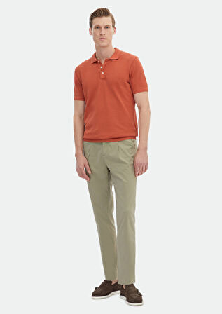 Turuncu Jakarlı Polo Yaka %100 Pamuk T-Shirt