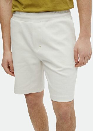 Ekru Düz Örme Jogging Fit Casual Pamuk Karışımlı Bermuda