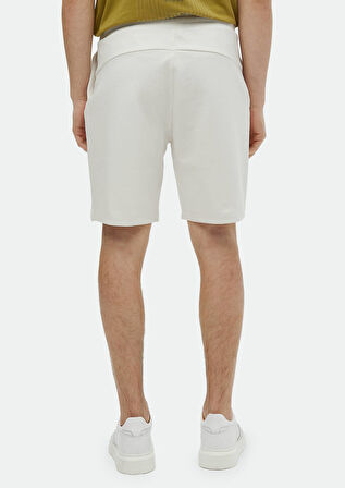 Ekru Düz Örme Jogging Fit Casual Pamuk Karışımlı Bermuda