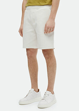 Ekru Düz Örme Jogging Fit Casual Pamuk Karışımlı Bermuda