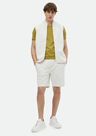 Ekru Regular Fit Dik Yaka Spor Örme Spor Yelek