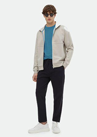 Açık Gri Kapüşonlu Düz Sweatshırt