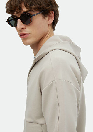 Açık Gri Kapüşonlu Düz Sweatshırt