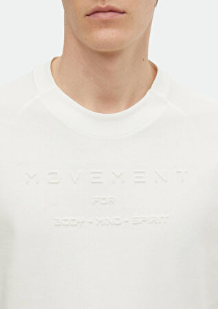 Ekru Baskılı Bisiklet Yaka %100 Pamuk T-Shirt