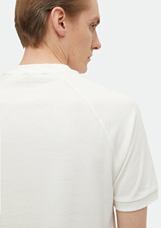 Ekru Baskılı Bisiklet Yaka %100 Pamuk T-Shirt