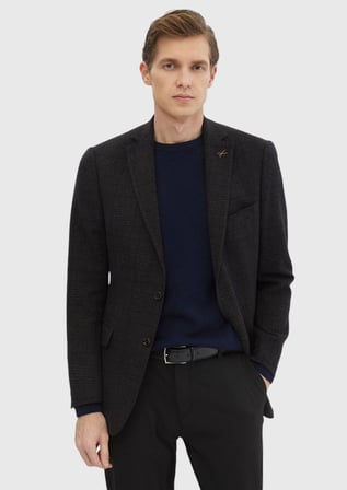 Kahverengi Desenli Regular Fit Yün Karışımlı Ceket