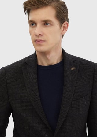 Kahverengi Desenli Regular Fit Yün Karışımlı Ceket