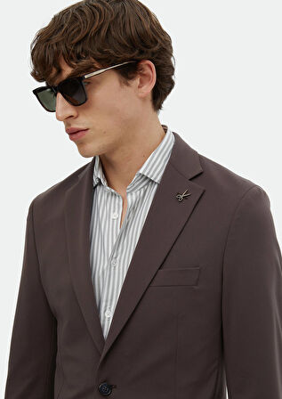 Bordo Düz Comfort Fit Örme Takım Elbise