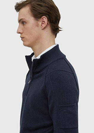 İndigo Yarım Balıkçı Yaka Jakarlı Triko Kazak