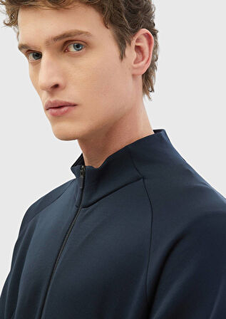 Lacivert Dik Yaka Düz Sweatshırt