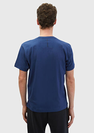 Saks Baskılı Bisiklet Yaka %100 Pamuk T-Shirt