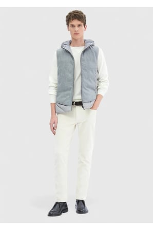 Gri Regular Fit Kapüşonlu Casual Dokuma Spor Yelek