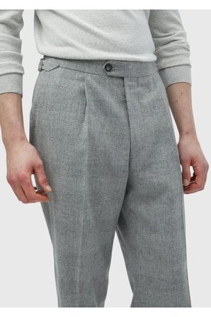 Açık Gri Desenli Dokuma Loose Fit Casual Yün Karışımlı Pantolon