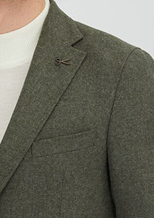 Haki Düz Shirt Shoulder Slim Fit Yün Karışımlı Ceket