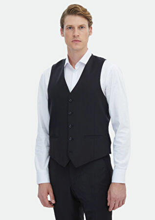 Siyah Slim Fit Kelebek Yaka Klasik Yelek