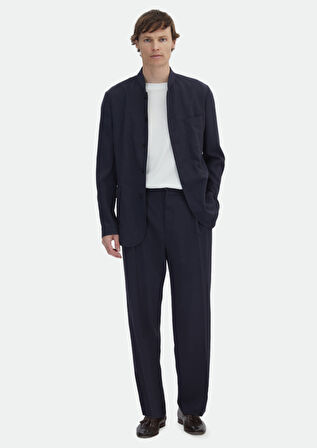 Lacivert Düz Casual Fit Yün Karışımlı Takım Elbise