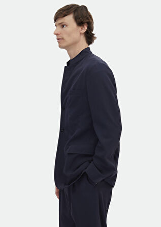 Lacivert Düz Casual Fit Yün Karışımlı Takım Elbise