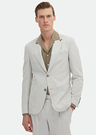 Bej Düz Zeroweight Slim Fit Pamuk Karışımlı Takım Elbise