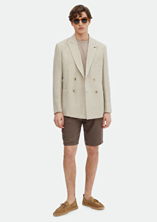 Bej Düz Oversize Fit %100 Keten Ceket
