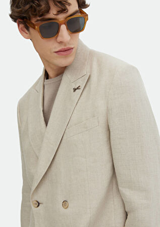 Bej Düz Oversize Fit %100 Keten Ceket