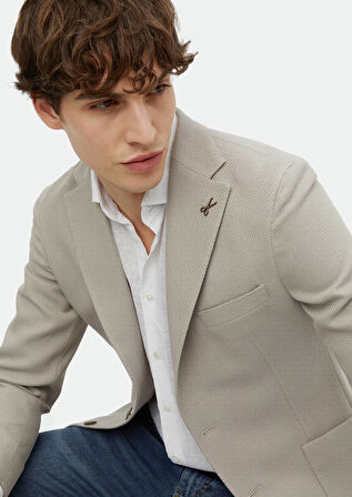 Bej Desenli Shirt Shoulder Slim Fit Pamuk Karışımlı Ceket
