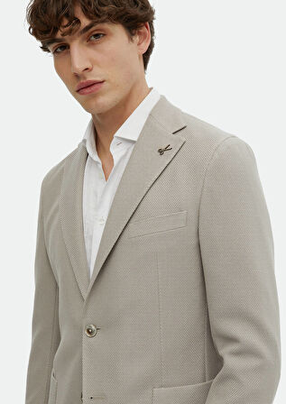 Bej Desenli Shirt Shoulder Slim Fit Pamuk Karışımlı Ceket