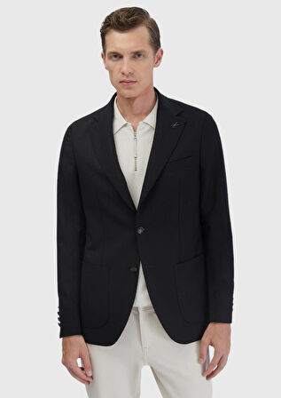 Siyah Düz Comfort Fit %100 Yün Ceket