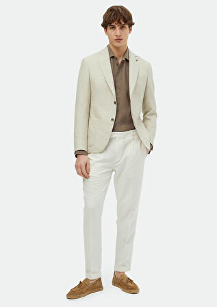 Bej Düz Zeroweight Slim Fit Pamuk Karışımlı Ceket