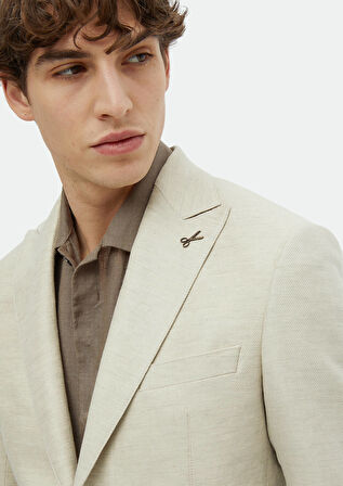 Bej Düz Zeroweight Slim Fit Pamuk Karışımlı Ceket