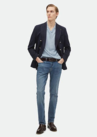 Lacivert Desenli Shirt Shoulder Slim Fit Pamuk Karışımlı Ceket