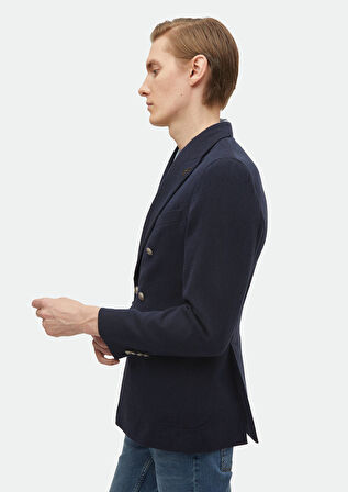 Lacivert Desenli Shirt Shoulder Slim Fit Pamuk Karışımlı Ceket