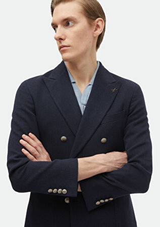 Lacivert Desenli Shirt Shoulder Slim Fit Pamuk Karışımlı Ceket