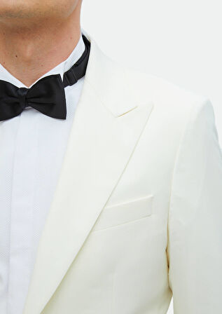 Ekru Düz Thin&taller Slim Fit Kruvaze Yaka Dokuma Smokin Takım Elbise