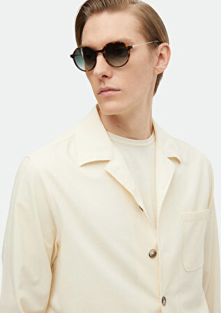 Ekru Düz Casual Fit Dokuma Pamuk Karışımlı Overshırt