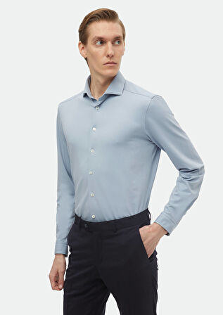 Mavi Düz Regular Fit Casual Pamuk Karışımlı Gömlek