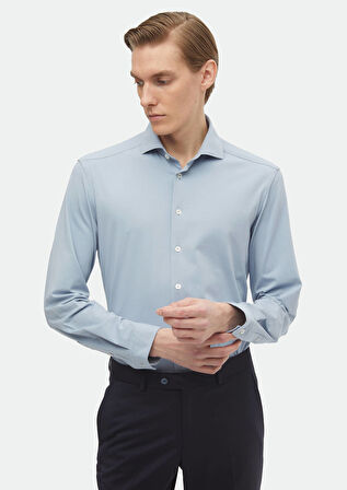Mavi Düz Regular Fit Casual Pamuk Karışımlı Gömlek