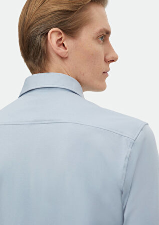 Mavi Düz Regular Fit Casual Pamuk Karışımlı Gömlek