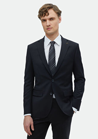Siyah Düz Modern Fit %100 Yün Takım Elbise